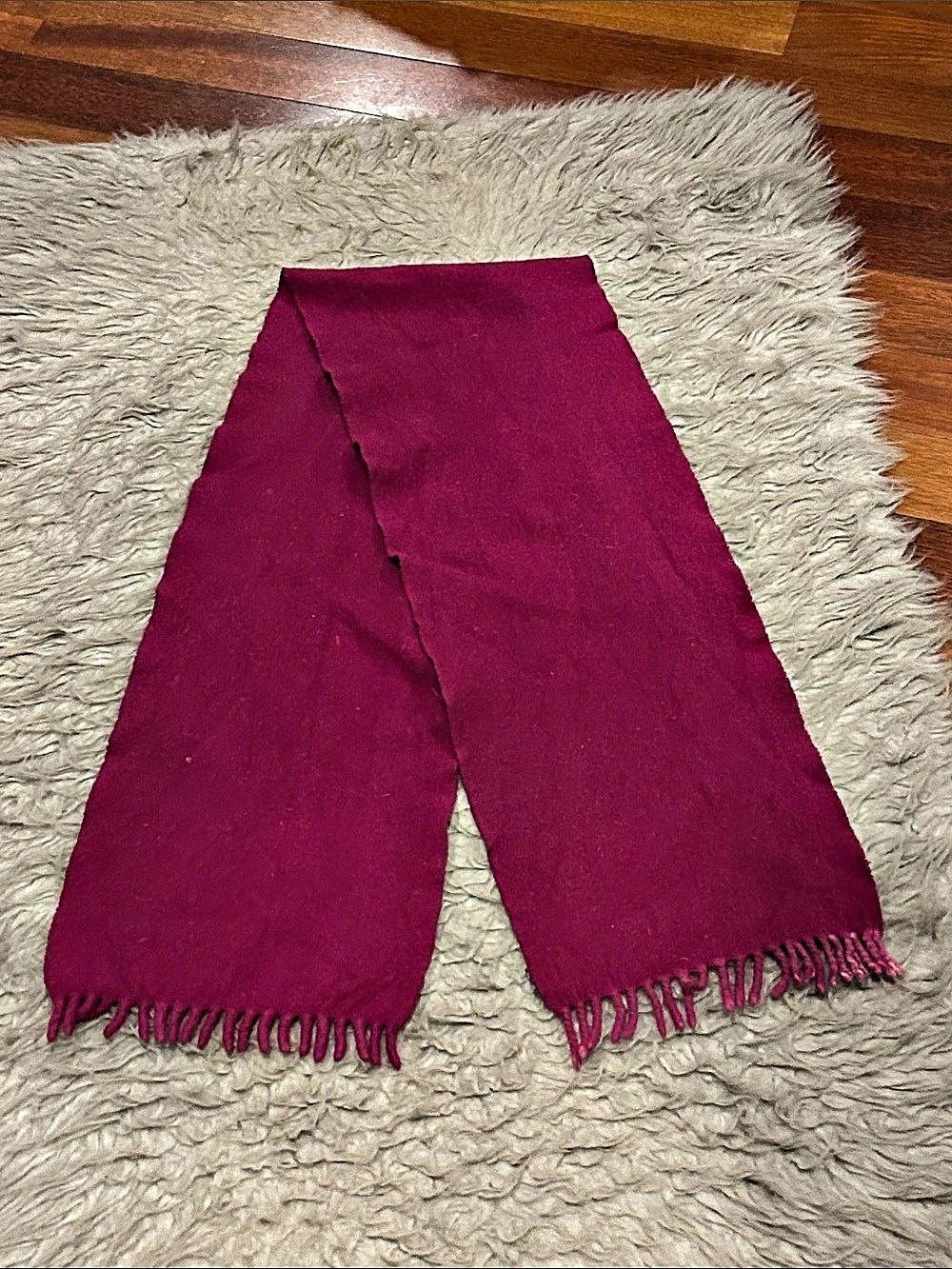 Nordstrom Vintage 100% Lambswool Fringe Scarf in Fushia